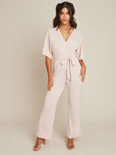 Wrap Style V Neck Straight Leg Jumpsuit with Short Sleeves FD
